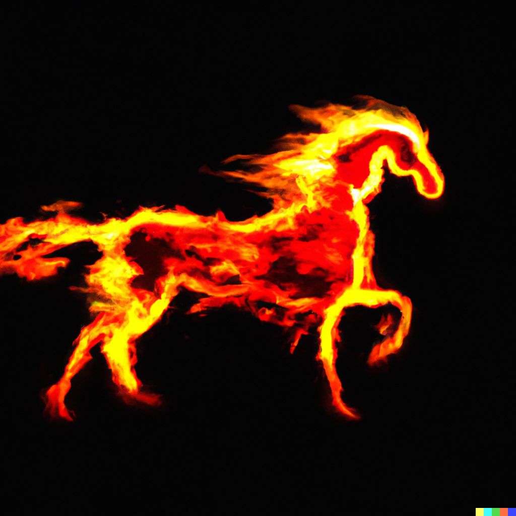 a horse, fire art